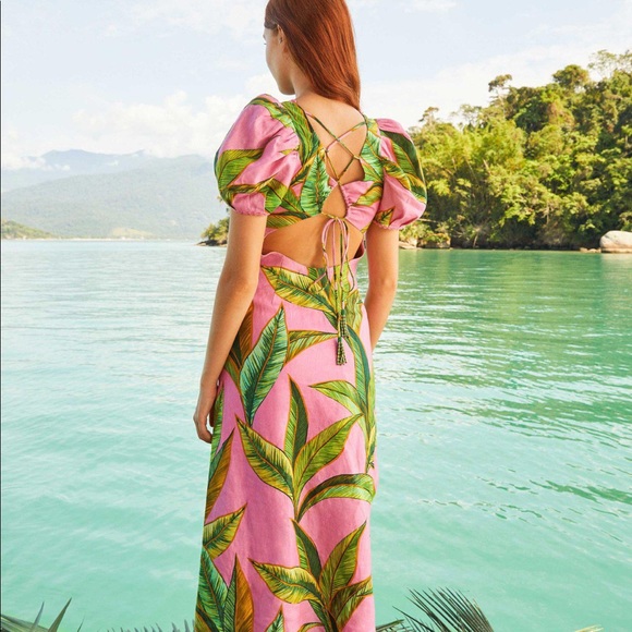 Farm Rio Foliage-Print Cross-Back Midi Dress - Picture 3 of 9